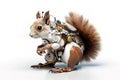 Image of a squirrel modified into a electronics robot on a white background. Wildlife Animal. illustration, generative AI