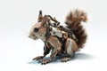 Image of a squirrel modified into an electronics robot on a white background. Wildlife Animal. illustration, generative AI Royalty Free Stock Photo