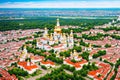 St. Sergius Trinity Lavra Monastery aerial panoramic view in Sergiyev Posad city, Golden Ring of Russia made Royalty Free Stock Photo