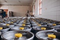 Image of a stack of beer barrels. Beer factory Royalty Free Stock Photo