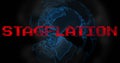 Image of stagflation text in red over globe on black background