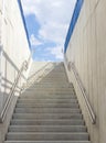 Image of stairs with blue sky and clouds with sun light.