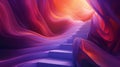 Image of a stairway, Vibrant fluid shapes blending in purples, pinks, blues, and oranges Royalty Free Stock Photo