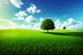 Stand alone tree on green meadow made with Generative AI Royalty Free Stock Photo