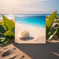 Starfish, seashell and flower on the summer beach in sea water. Summer background. Summer time. made with Generative AI Royalty Free Stock Photo