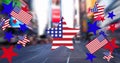 Image of stars coloured in american flag over cityscape Royalty Free Stock Photo