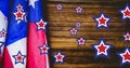 Image of stars coloured in american flag over wooden background Royalty Free Stock Photo