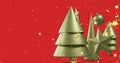 Image of stars and snow over christmas decorations on red background with copy space Royalty Free Stock Photo