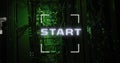 Image of start text and data processing over computer servers Royalty Free Stock Photo