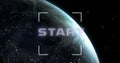 Image of start text, viewfinders and rotating globe over black background Royalty Free Stock Photo