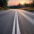 Start 2023 written on highway road in the middle of empty asphalt road of asphalt road at sunset.Concept of planning Royalty Free Stock Photo