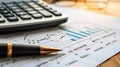 image statistical data economic, a pen and a calculator