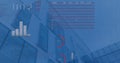 Image of statistical data processing against low angle view of tall building Royalty Free Stock Photo
