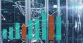 Image of statistical data processing against plexus networks over computer server room Royalty Free Stock Photo