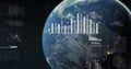 Image of statistical data processing against spinning globe in space