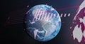 Image of statistical data processing against spinning globe in space