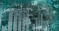 Image of statistical data processing and mathematical equations against green background Royalty Free Stock Photo