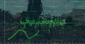 Image of statistical data processing over grid network against crane operating at junkyard Royalty Free Stock Photo