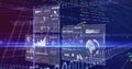 Image of statistics, binary coding and financial data processing over grid Royalty Free Stock Photo