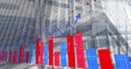 Image of statistics and data processing over cityscape and computer servers Royalty Free Stock Photo