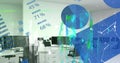 Image of statistics and data processing over computers on office desks Royalty Free Stock Photo