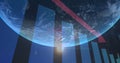 Image of statistics and data processing with red arrow over globe Royalty Free Stock Photo