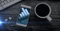 Image of statistics and financial data processing over smartphone screen