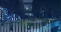 Image of statistics processing over business people and cityscape
