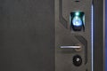 Image of a steel door with a fingerprint scanner Royalty Free Stock Photo