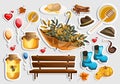 Image of stickers with items symbolizing autumn and food related to the autumn season