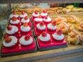 Image strawberry cupcake in bakery shop. Royalty Free Stock Photo