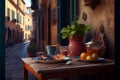 Image of street cafe early morning Royalty Free Stock Photo