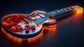 neon guitar with orange light on dark surface