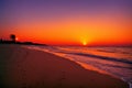 Stunning sunset on a sandy beach, Rimini, Italy, Adriatic sea, Europe. made with Generative AI