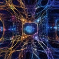 A visual representation of a quantum field and the complex nature of subatomic particles.