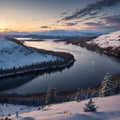 Stunning Winter panorama landscape image of mountain range viewed from Loch Ba in Scottish Highlands with dramatic Royalty Free Stock Photo