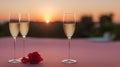 An Image Of A Stunningly Picturesque Sunset With Two Glasses Of Champagne