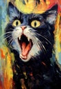black screaming cat, angry cat, cat screaming generated by ai, generative assistant.