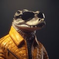 Image of stylish cool crocodile wearing sunglasses as fashion and wore a leather jacket. Modern fashion, Animals, Illustration,