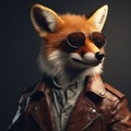 Image of stylish cool fox wearing sunglasses as fashion and wore a leather jacket. Modern fashion, Animals, Illustration,
