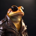 Image of stylish cool frog wearing sunglasses as fashion and wore a leather jacket. Modern fashion, Amphibian, Illustration,