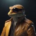 Image of stylish cool lizard wearing sunglasses as fashion and wore a leather jacket. Modern fashion, Animals, Illustration,