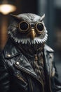 Image of stylish cool owl wearing sunglasses as fashion and wore a leather jacket. Modern fashion, Animals, Illustration,