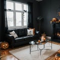 Stylish room interior with creative Halloween decor