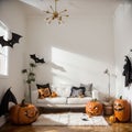 Stylish room interior with creative Halloween decor