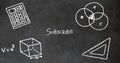 Image of subscribe text and mathematical data processing over blackboard Royalty Free Stock Photo