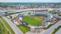 Summer day aerial downtown Louisville Slugger Field baseball diamond