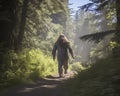 The photograph captures Bigfoot in the forest.