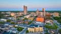 Sunrise off building skyscraper windows City of Churches downtown Fort Wayne aerial cityscape Royalty Free Stock Photo