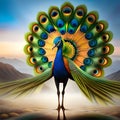 image sunrise with peacock , nature of morning ,beautiful dance of peacock, , beautiful sky,